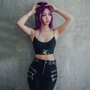 lychee the label shiso buckle bustier crop top black